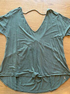 Lucy Womens Green Flowy Yoga Top Open Back Lightweight Athletic Tee Size S